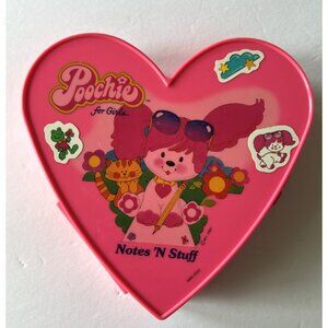 Vtg 1982 Poochie Heart Shaped Notes N Stuff Pink Plastic Storage Box Toy Case